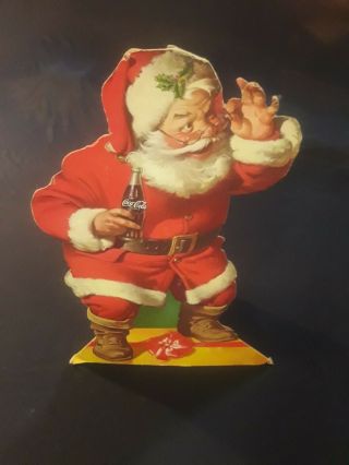Awesome 1945 Coca Cola Cardboard Santa Claus Stand Up Easel Back 19” Tall