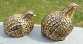 2 Large Vintage Brass Quail Bird Bobwhite Pheasants Partridge Figurines Japan
