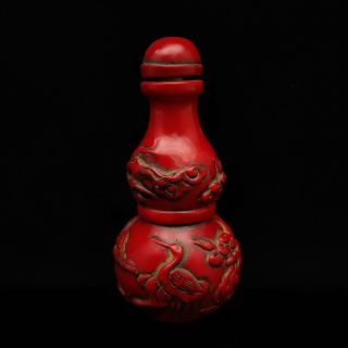 Chinese Red Coral Hand Carved Dragon Gourd Model Snuff Bottle S296