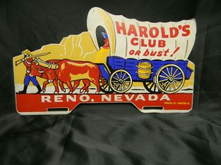 Vintage Harold’s Club Or Bust Reno Nevada Porcelain Licence Plate Topper