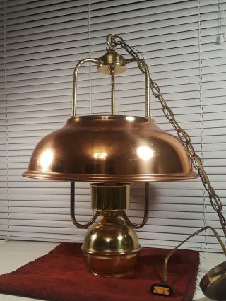Vintage Copper And Brass Ceiling Light Fixture Chain Hanging Lamp Style