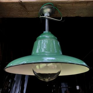 Two (2) Vintage Industrial Crouse - Hinds 16 " Lights Vdb - 3 Green As A Pair