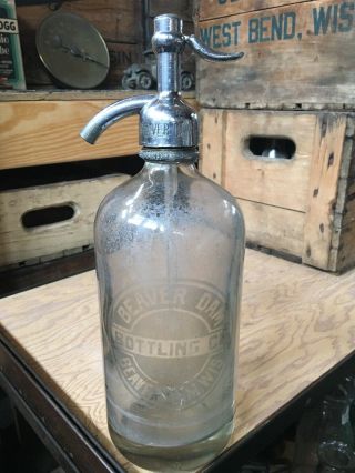 Rare Vintage Glass Seltzer Bottle Beaver Dam Bottling Co.  Wisconsin