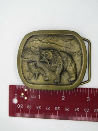 Vintage 1976 Indiana Metal Craft Belt Buckle F 97 Grizzly Bear With Cub