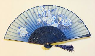 Chinese Peony Flower and Butterfly Design Hand Folding Fan Silk Blend Fan 2