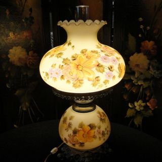 Vintage Elec.  Gwtw Gone With The Wind Floral &light Green Glass Large Parlor Lamp