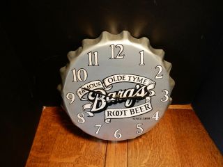 Vintage Barq ' s Root Beer Bottle Cap Clock Tin Soda Sign 2