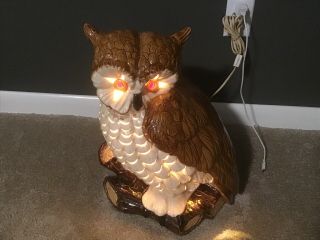 Atlantic Mold Large Ceramic Owl Lamp Mid Century 1970 Great 16 1/2” Tall