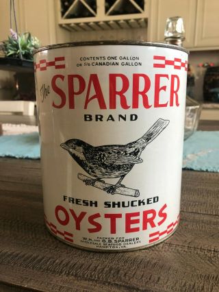 Oyster Can - The Sparrer Brand Oysters One Gallon Tin Can