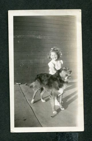 Vintage 1947 Photo Cute Girl & Pet Dog W/ Note 429107