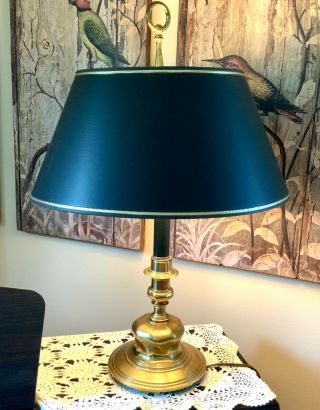 23” X 15” Brass & Black Candlestick Desk Table Lamp Shade Vintage Gold Stiffel ?