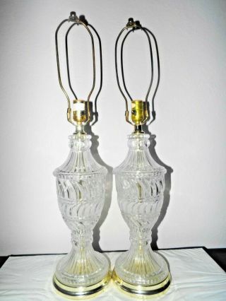 Lamps A 28 " H 3 - Way Fancy Frosted Swirled Cut Glass On Metal Table Lamps