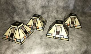 Mission Arts & Crafts Earthtone Light Shades Chandelier Lamp Set 4 Stained Glass