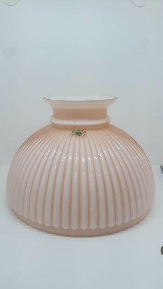 Bohemian Pink Cased Glass Ribbed Oil Lamp Shade 10 " Fitter Aladdin Coleman Rayo