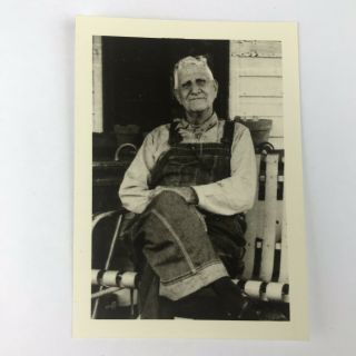 Vintage Black And White Photo Old Man In Overalls Sitting On Porch 2.  5 X 3.  5