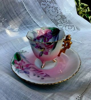 Vintage Demitasse Hand Painted Porcelain - Cup & Saucer - Occupied Japan - 1945 - 1952
