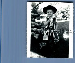 Found B&w Photo C,  5951 Little Cowboy Holding Lasso