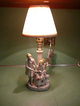Vintage Porcelain Figurine Boudoir Lamp Courting Couple,  Rewired