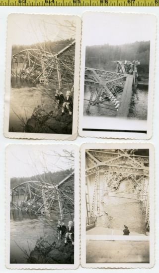 (4) Vintage 1947 Photos / Washougal Bridge Disaster On Feb.  6th Near Camas Wa