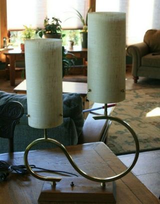 Vintage Mid Century Table Lamp Double Fiberglass Shades