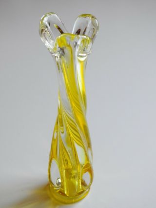 Vintage Yellow Art Glass Vase Swirled Finger Sommerso Hand Blown Italian Style