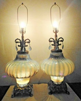 Gwtw Capri Vintage 3 - Way Fancy Blue Frosted Glass Hurricane Table Lamps