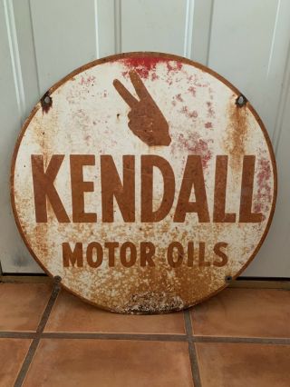Vintage 1950’s Kendall Motor Oil 24” Sign Double Sided