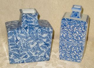 Japanese Blue & White Porcelain Vases - Set Of 2 Vintage