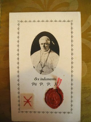Old Antique Vintage Prayer Card With Wax Seal Piece Of Fabric.  Pii P.  P.  X