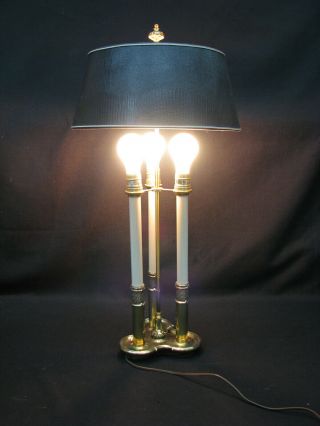 Mid - Century Stiffel Solid Brass Bouillotte Decor 3 Candlestick 30 " Table Lamp