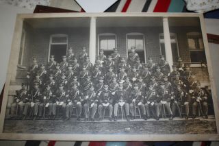 Large Photo Portrait Of Us Army Group On Front Poch Of Building Indian War Era