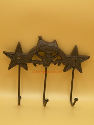 Western Cast Iron Wall Hook Plaque Stars And Saddles Rustic Decor