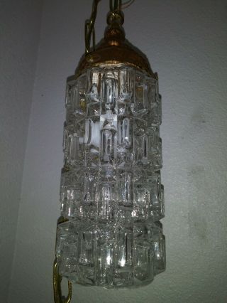 Mid Century Gold Ormolu Cubist Glass Double Swag Hollywood Regency Lamp Lights