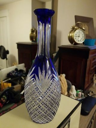 Vintage Cut Glass Imperlux Germany Cobalt Blue To Clear Cut Vase