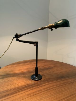 O C White Industrial Bench Lamp Singer Cast Iron Base Light