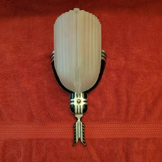 Vintage 1930 ' s Art Deco Black & Silver Slip Shade Sconce,  Extra Glass Shade 2