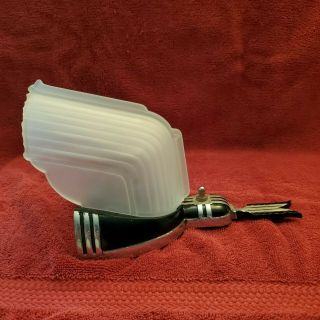 Vintage 1930 ' s Art Deco Black & Silver Slip Shade Sconce,  Extra Glass Shade 3