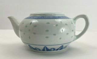 Vintage Decorative Chinese Jingdezhen Porcelain Rice Grain Blue & White Teapot
