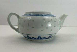 Vintage Decorative Chinese Jingdezhen Porcelain Rice Grain Blue & White Teapot 3
