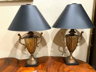 Splendid Pair Mid Century Hollywood Regency Brass Trophy Lamps By Chapman