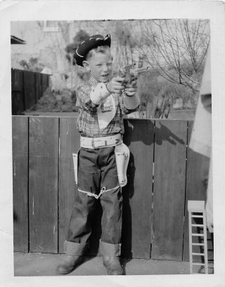 Guns Blazing - Cute Little Cowboy Hat Holster Boots Outfit Costume Vtg 50s Photo