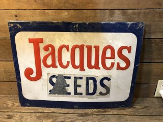 Vintage Jacques Seeds Sign Farm Corn Soybeans Tractor Feed Sack Antique Dekalb
