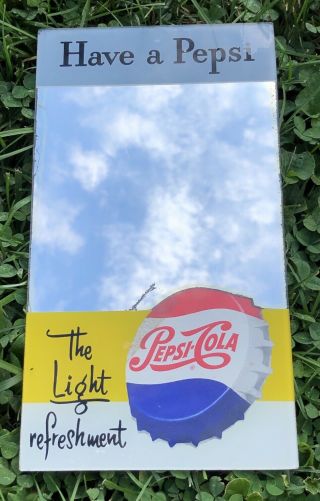 Vintage Beeco Pepsi Cola Advertising Mirror Light Refreshment Soda Pop Sign G148