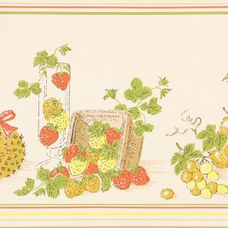 1970s Vintage Wallpaper Large Kitchen Border Strawberries Pineapple Grapes