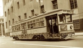 1940s Photo Negative Detroit Railway Trolley Car Street Scene Walled Lake Ad