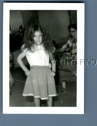 Found B&w Photo E,  6101 Girl In Dress With Hands On Hips