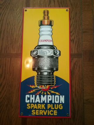 Vintage Champion Spark Plug Service Porcelain Sign / Gas & Oil Collectible