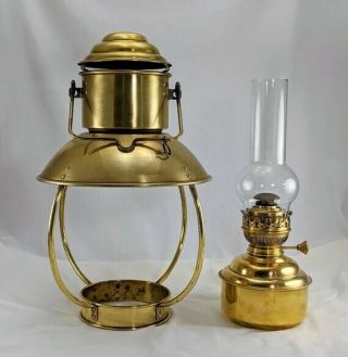 Vintage Den Haan Rotterdam Brass Oil Lamp,  Ideal Brenner 20,  Trawler,  Nautical 2