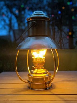 Vintage Den Haan Rotterdam Brass Oil Lamp,  Ideal Brenner 20,  Trawler,  Nautical 3