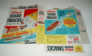 1956 Kelloggs Sugar Smacks Cereal Box W/ Clown & Speedboat Premium Offer